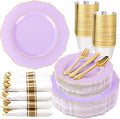 Liacere 350PCS Purple Plastic Plates - Disposable Lavender Plates 50guest Plastic Dinnerware include 100Light purple Plates,50Pack Pre Rolled Napkins Silverware 50Cups for Valentine’s Day＆Easter Day