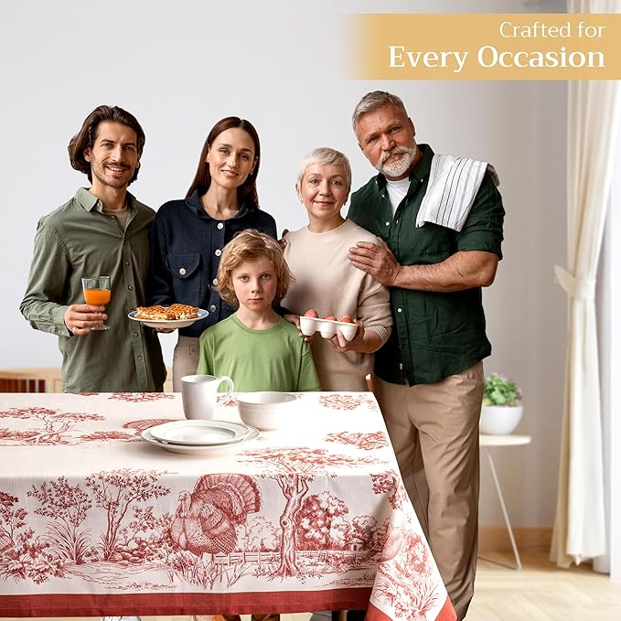 Maison d' Hermine Table Cloth Rectangle Table 100% Cotton 54 x 72 Inches Fall Tablecloth Reusable Everyday Use for Thanksgiving Christmas Decorations Dining Farmhouse Party (Holy Jouy - Red)