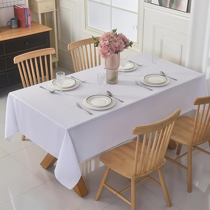 10-Pack 60x60 inch White Table Cloths, Solid Stain and Wrinkle Resistant Tablecloth, Premium Plain Weave Polyester Fabric Rectangle Table Linen Covers for Hotel, Banquet
