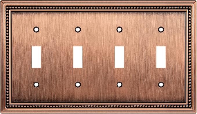 Henne Bery Sunken Pearls Heavy Duty Decorative Wall Plate Switch Plate Outlet Cover (Quad Toggle, Antique Copper)