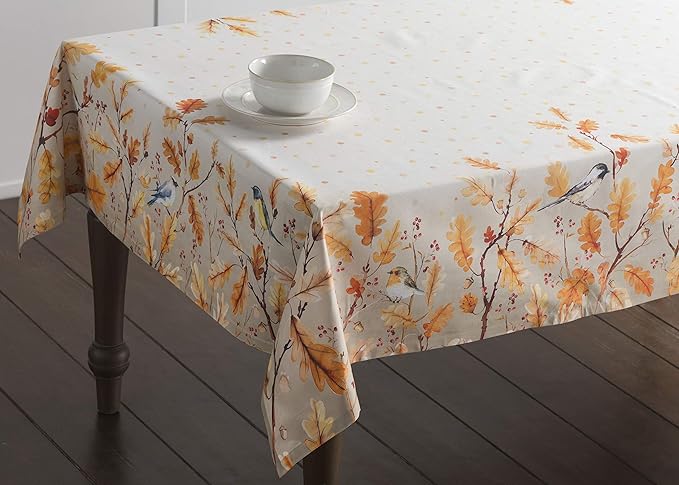 Maison d' Hermine Table Cloth Rectangle Table 100% Cotton 60 x 120 Inches Fall Tablecloth Reusable Everyday Use for Thanksgiving Christmas Decorations Dining Farmhouse Party (Oak Leaves)