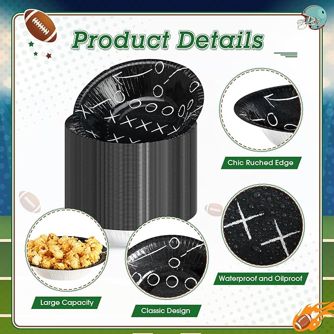 50 Pcs 16oz Football Paper Bowls - Football Party Snack Bowls Supplies for Game Day Hot Cold Soup Salad Dessert Home Cereal Holiday Decoration