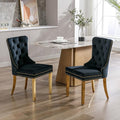 KCC Velvet Dining Chairs Set of 2, Upholstered High-end Tufted Dining Chair with Nailhead Back Ring Pull Trim Stainless Steel Legs, Contemporary Nikki Collection Modern Style for Kitchen, Black