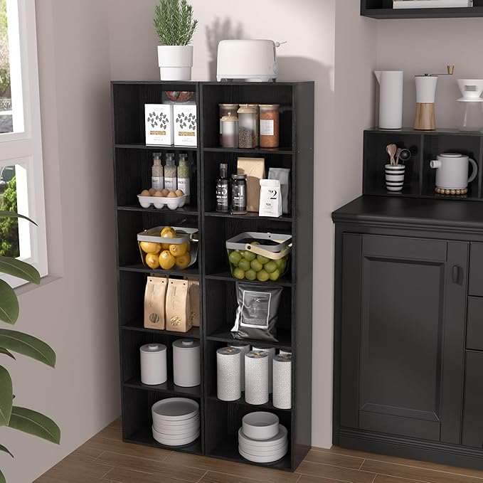 Wooden 6 Cube Storage Organizer, Vintage Brown 6 Cube Storage Shelf, 6 Tier Closet Organizers Storage Cubes Display Cubby for Any Space (Black, 6 Cube-W(15.7inch))
