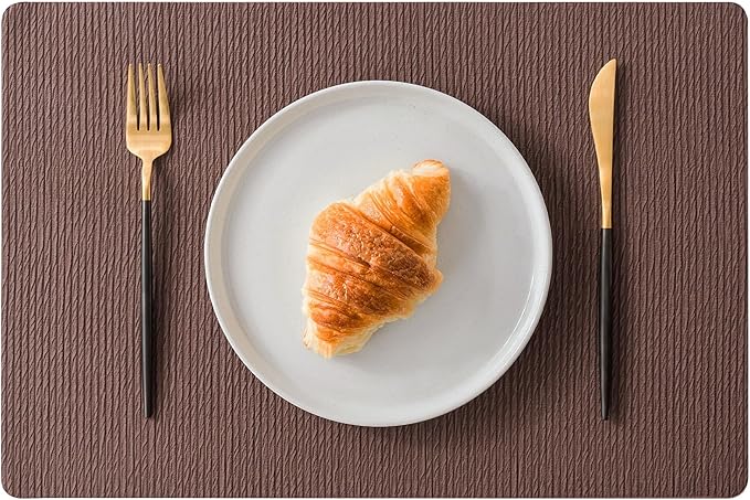 Jovono Faux Leather Placemats Set of 8, Waterproof Washable Table Mats, Easy-Clean Heat Resistant Kitchen Vinyl Place Mat for Dining Table, Restaurant, Indoor, 17.8"x11.8", Coffee