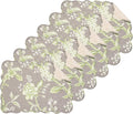C&F Home Julia Reversible Scalloped Quilted Vintage Floral Flower Themed Jacobean Dining Tabletop Placemats Set of 6 All Seasons Spring Summer Home Kitchen Dinner Table Décor Decoration S/6 Grey &