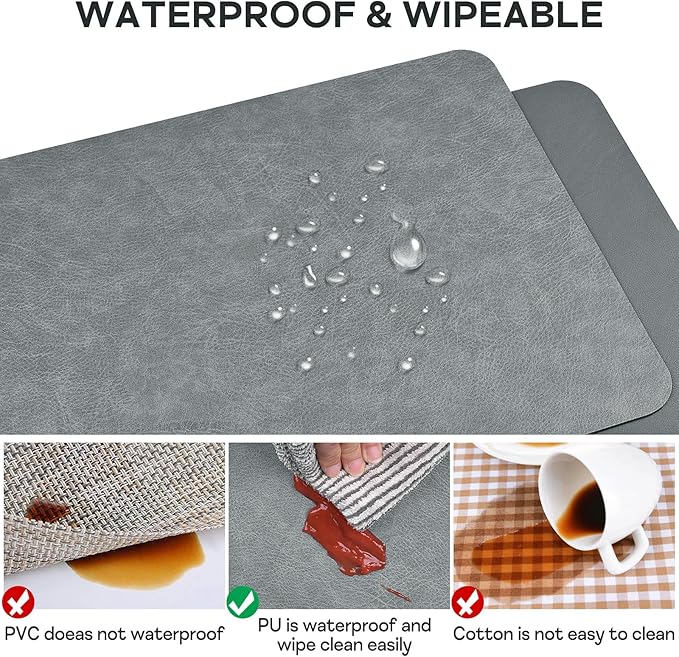 AAPLKER Faux Leather Placemats Set of 6, Vinyl Placemats Wipeable Waterproof Oil-Proof Table Mats, Heat Resistant Place Mats, Table Mats for Kitchen Indoor Outdoor, 16.9 x 11.8 inches (Grey)