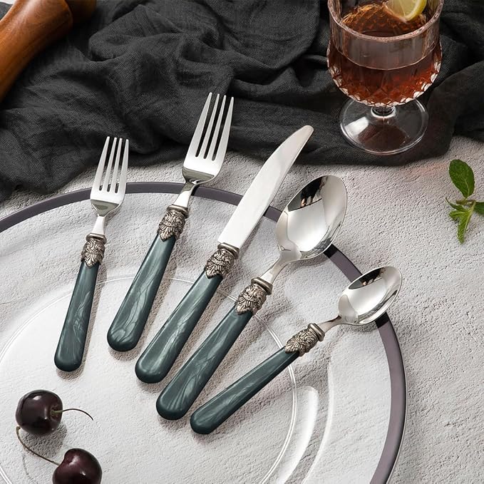 20 pieces 18/10 Stainless Steel Silverware Sets With Deep Grey Handle,Vintage Cutlery Sets,Sliverware set Service for 4,Dishware Safe (20, Deep Grey)