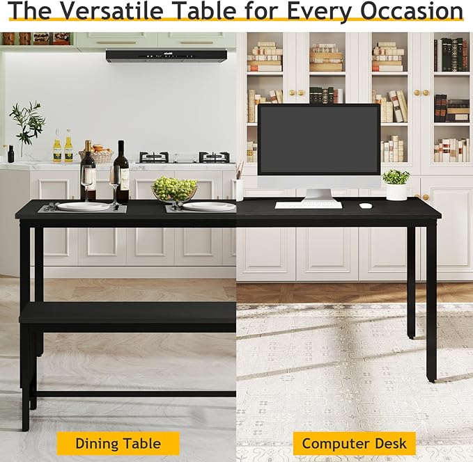 Rovibek Dining Table Set for 4 with 2 Benches – Space-Saving Kitchen Table Set for Kitchen & Dining Room, Black