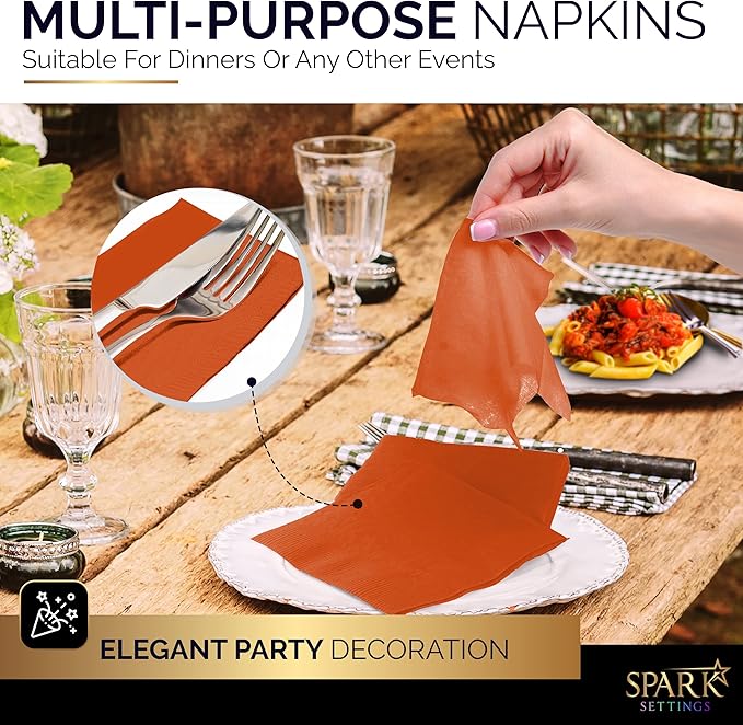 100 Pack Orange Beverage Napkins, Big Party Pack, 2 Ply, Ideal for Wedding, Party, Birthday, Dinner, Lunch, Cocktails. (5” x 5”) by Amcrate