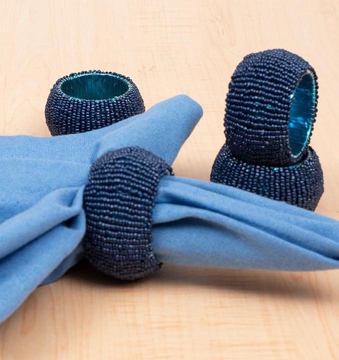 Navy Napkin Rings, Handmade Beaded Napkin Rings Set of 12, Beaded Napkin Holders, Ring Napkin, Christmas Napkin Ring, Handmade by Skilled Artisans - A Beautiful complement to Dinner Table décor- Navy