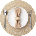 Round Placemats Set of 6 Woven Placemats Washable Braided Table Mats for Dining Table Heat Resistant Non-Slip Circle Place Mats(Beige)