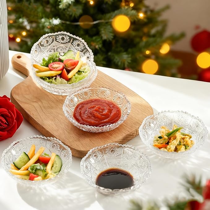 kanpura Soy Sauce Dishes, Small Dipping Sauce Cups and Bowls, Serving Dishes for Condiments, Snacks, Glass Sauce Dipping Bowls, Dishwasher Safe, 3.9 Inch, Set of 6, Clear