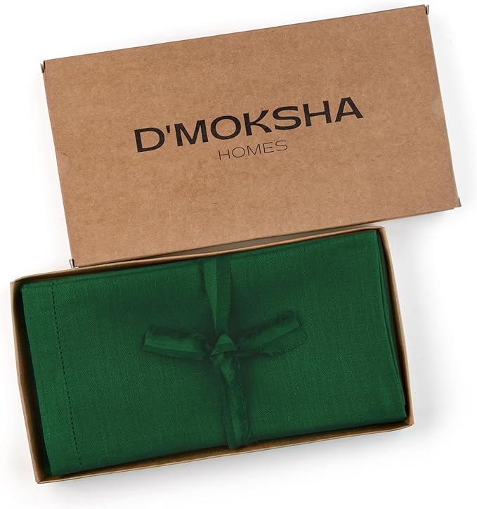 D'Moksha Homes Forest Green Linen Napkins Set of 4 - Classic Hemstitch 100% Pure Linen Hemstitch Dinner Napkins 20 x 20 Inch for St Patricks Day, Easter - Handcrafted and Machine Washable