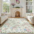 Lahome Vintage Floral Area Rugs 8x10,Large Rugs for Living Room Boho Area Rug Machine Washable, Low Pile Bedroom Rugs 8x10 Carpet for Office Rug Playroom Dining Room（Cream/Green）