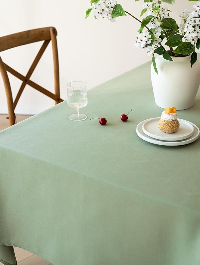 Sage Green Linen Table Cloths for 6 Foot Rectangle Tables Farmhouse Neutral Tablecloth Rectangular Kitchen Decoration Dining Table Cover Washable Water Resistant 60x102