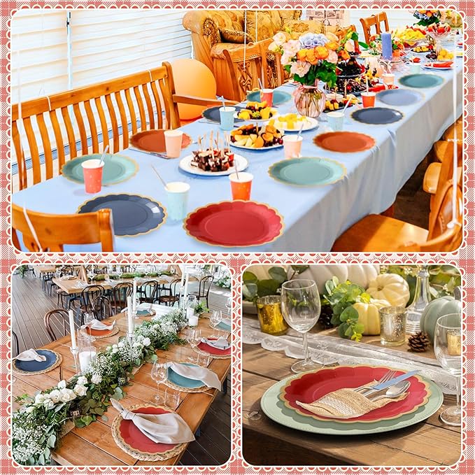 48 Pcs Boho Colorful Paper Plates 9 Inch Gradient Scalloped Paper Plates Disposable Dinner Dessert for Birthday Wedding Bridal Party Supplies, 6 Colors