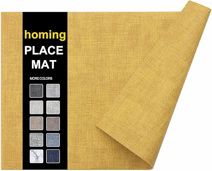 homing Faux Leather Heat Resistant Placemats 6 Packs, Waterproof Wipeable Dining PU Place Mats for Indoor & Outdoor, Easy to Clean, Yellow