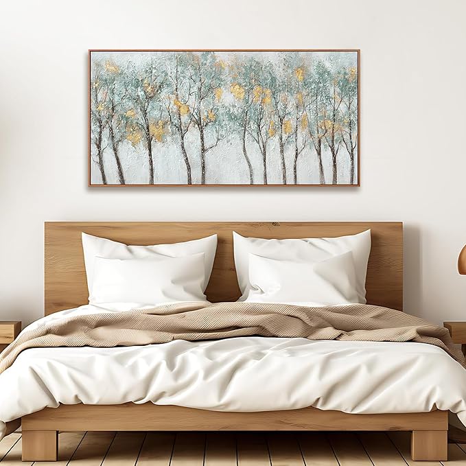 Framed Wall Art Decor Canvas Print Green Embellishments Plant Forest Abstract Tree Painting Picture Artwork Framed Wall Decor For Living Room Bedroom Living Room And Apartment 20x40 Inch