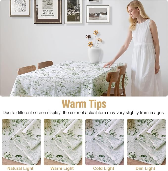H.VERSAILTEX Linen Table Cloths Floral Printed Tablecloth Spill-Proof Waterproof Table Cover for Dining Buffet Feature Soft and Thick Fabric Wrinkle Free, 60 x 104 Inch, Vintage Botanical - Green