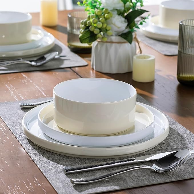 AmorArc Ceramic Dinnerware Set | Stoneware Plates and Bowls | Scratch Resistant,Dishwasher & Microwave Safe Dishes Sets-cream