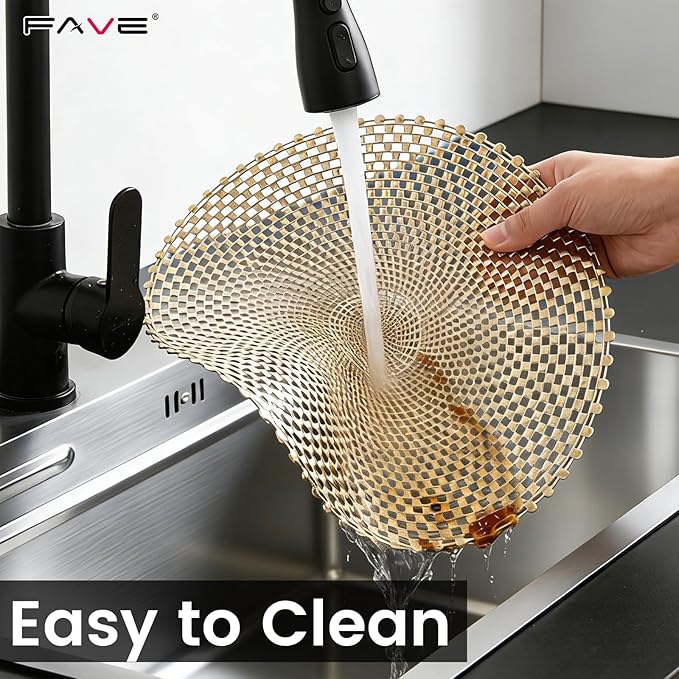 FAVE 8 PCS Vinyl Gold Round Placemats, Spiral Hollow Out Washable for Daily Dining, Holiday Events& Daily Use (15 Inch,8PCS)