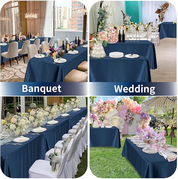 PureFit 6 Pack Rectangle Navy Blue Table Cloths 90 x 156 Inch for 8Ft Tables, Stain and Wrinkle Resistant Table Linens for Home Use, Wedding, Party, Banquet and Camping