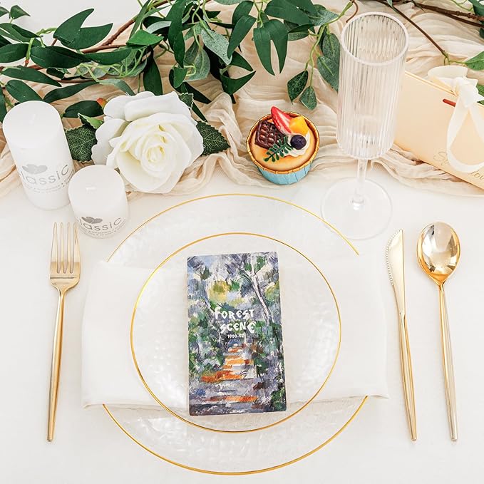 Rubtlamp 100 Pcs Clear Gold Plastic Plates, Hammered Party Plates, Clear Disposable Dessert Plates,Clear Gold Plates 7 Inch, Gold Plastic Dessert Plates Disposable For All Occasions
