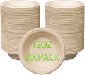12 oz Compostable Paper Bowls 200pack Heavy-Duty Eco-Friendly Bulk Pack Disposable Bowls Biodegradable Made of Sugar Cane Fibers, Hot or Cold Use