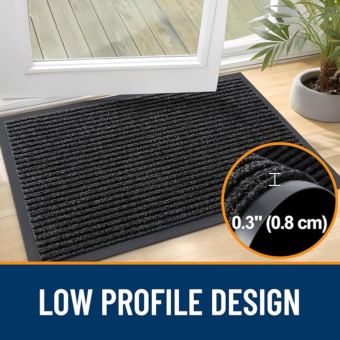 OLANLY Front Door Mat Indoor Outdoor Entrance, Waterproof Heavy Duty Doormat, Fade Resistant, Low Profile, Easy Clean Patio Porch Welcome Floor Mats for Entry, 71x30, Off-Black