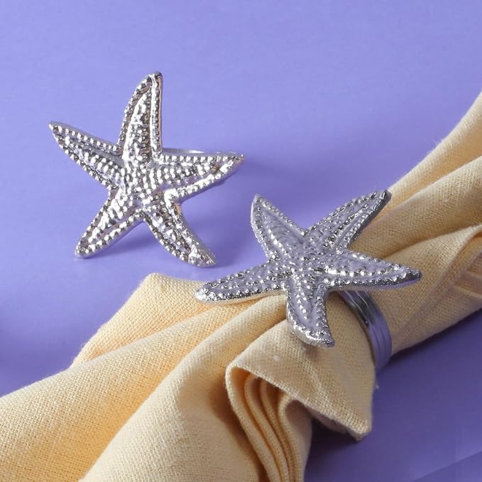 12-Pack Elegant Metal Napkin Rings - Starfish Coastal Table Decor for Dinner Parties Banquet Weddings Family Gatherings Decorative Table Settings Gift (Silver) - ALPHA Living HOME