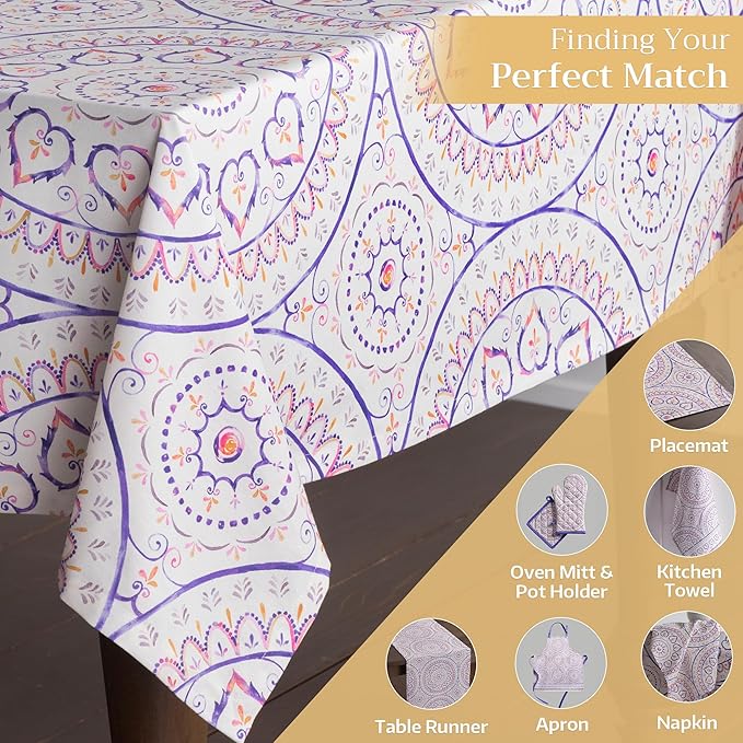 Maison d' Hermine Table Cloth Square Table 100% Cotton 54 x 54 Inches Tablecloth Reusable Decorative for Dining Room Farmhouse Home Valentines Day Decorations Spring Summer - Mandala