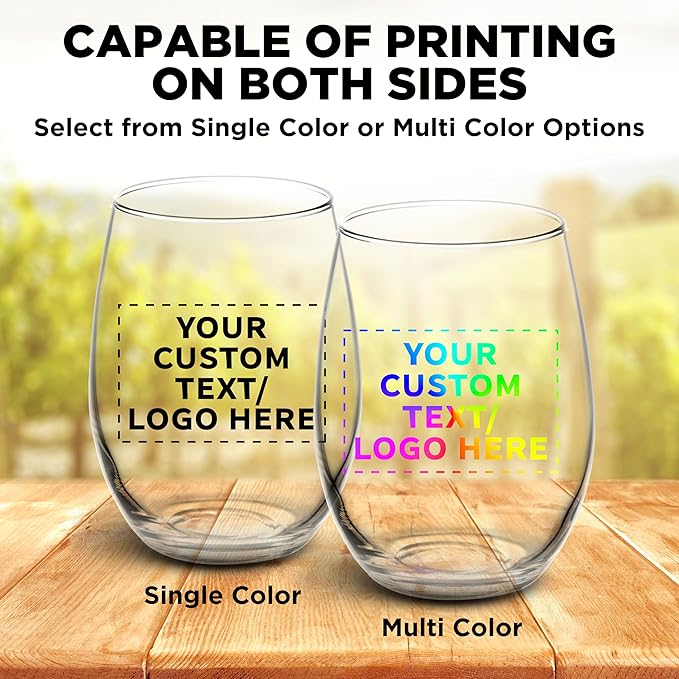 DISCOUNT PROMOS 50 ARC Stemless Wine Glasses Set, 21 oz. - Customizable Text, Logo - Chardonnay, Cabernet, Merlot, Sauvignon - Clear