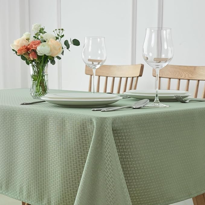 maxmill Tablecloth Weaved Texture Stain Resistant Waterproof, Wrinkle Resistant Washable Table Cloth, Fabric Table Cover for Dining Room, Indoor Outdoor Use, Rectangle 60 x 120 Inch, Sage Green