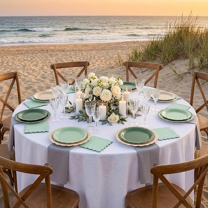 200pcs Sage Green Plates and Napkins Tableware Set Serve 50 Guests Includes Scalloped 9" 7" Paper Dessert Dinner Plate Green Series Napkins for Spring Birthday Wedding Baby Shower Tea Party
