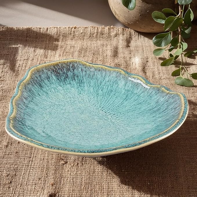 Green Ceramic Decorative Bowl – 12 In Fruit Bowl, Candy Dish, Key Bowl for Entryway Table, Trinket Dish, Ring Dish, Jewelry Tray, Porcelain Catchall for Kitchen, Bedside, Living Room Home Decor