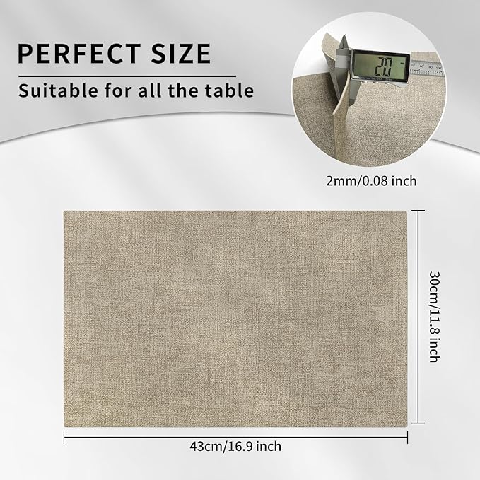 Faux Leather Placemats Set of 6 – Heat Resistant Table Mats Set of 6 Waterproof Wipeable Dining Fall Place Mats for Indoor & Outdoor, Easy to Clean - Khaki