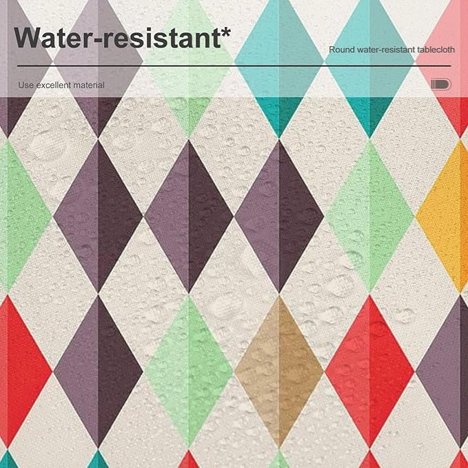 Abstract Geometric Round Tablecloth, Modern Mid Century Background Mid Century Colorful Print Pattern Tablecloth for Home Party Dining Room Kitchen Decor 50Inch(127cm)
