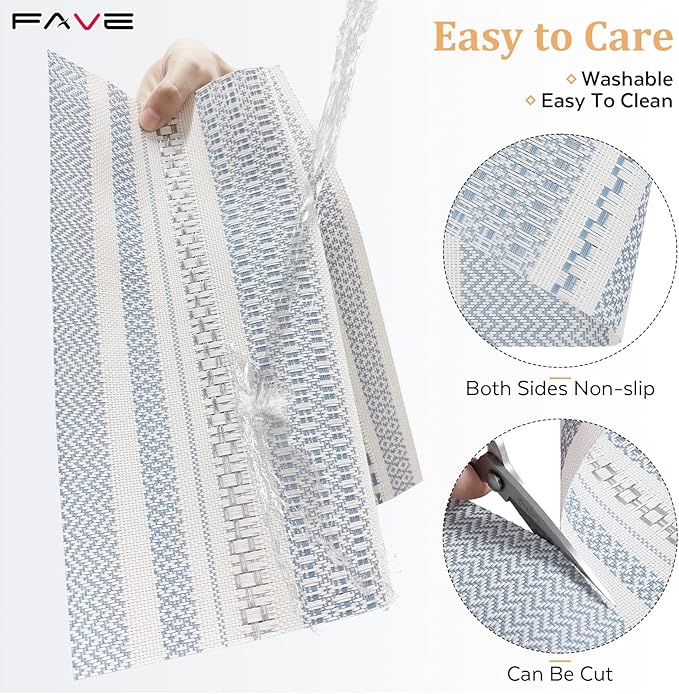 FAVE Blue Boho Vinyl Placemats Set of 4, Durable Woven Place Mats Washable Heat Resistant PVC Table Mats for Parties,Weddings, Dining,Banquet(Blue, 4PCS)