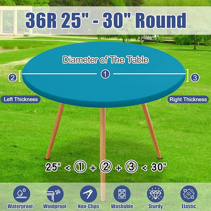 Round Spandex Tablecloth, Elastic Fitted Waterproof Tablecloths for 25"-30" Tables, Stretch Washable Picnic Table Cover for Camping, Dining, Indoor and Outdoor, Turquoise