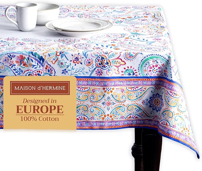 Maison d' Hermine Table Cloth Rectangle Table 100% Cotton 54 x 72 Inches Tablecloth Reusable Decorative for Dining Room Farmhouse Home Valentines Day Decorations Spring Summer - Indian Floral