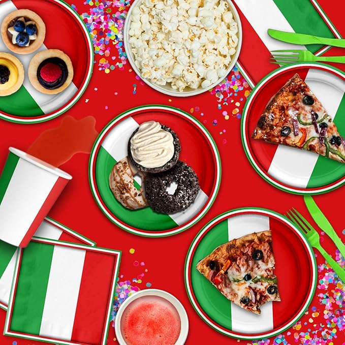 Italy Italian Flag Birthday Party Supplies Set Plates Napkins Cups Tableware Kit for 16