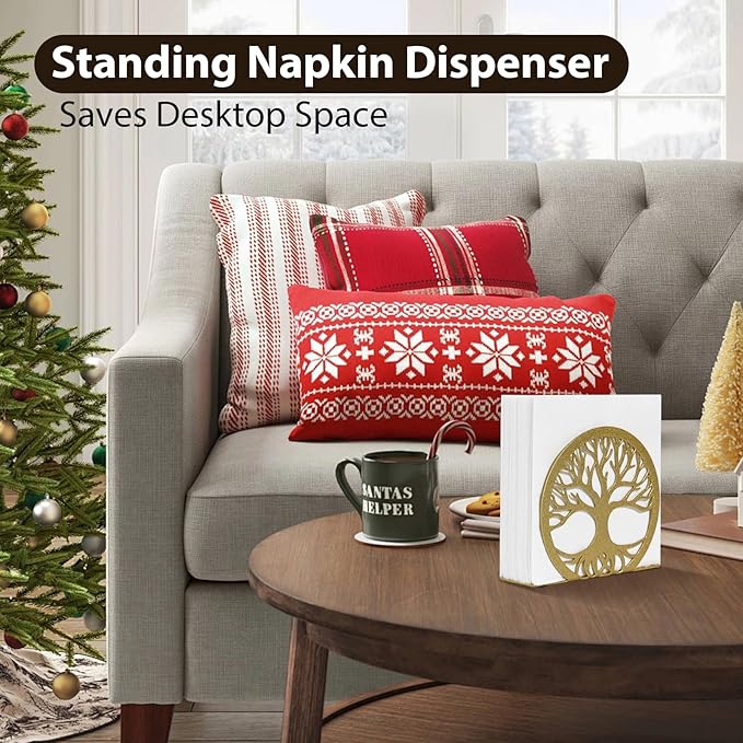 Gold Napkin Holder for Table – Elegant Standing Napkin Dispenser for Kitchen, Dining Room, or Coffee Shop | Ideal for 5-inch Cocktail Napkins, Farmhouse & Outdoor Settings (4.7"x 1.6"x 4")