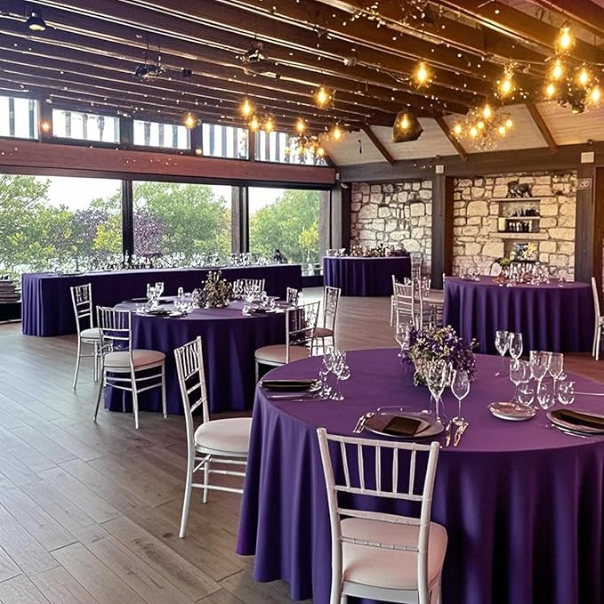 8 Pack Round Tablecloth 90 Inch Purple Tablecloth for Round Tables, Washable Polyester Table Cloth Stain and Wrinkle Resistant Decorative Table Cover for Wedding Party Dining Banquet