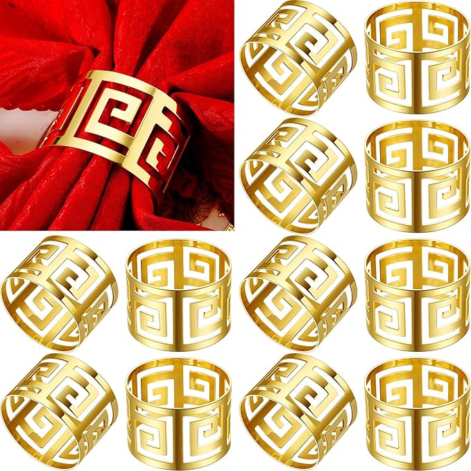 72 Pcs Gold Napkin Rings Hollow Out Napkin Rings Holder Set Metal Serviette Buckle Bulk for Dinner Table Decoration Christmas Holiday Wedding Party Birthday Banquet Gathering