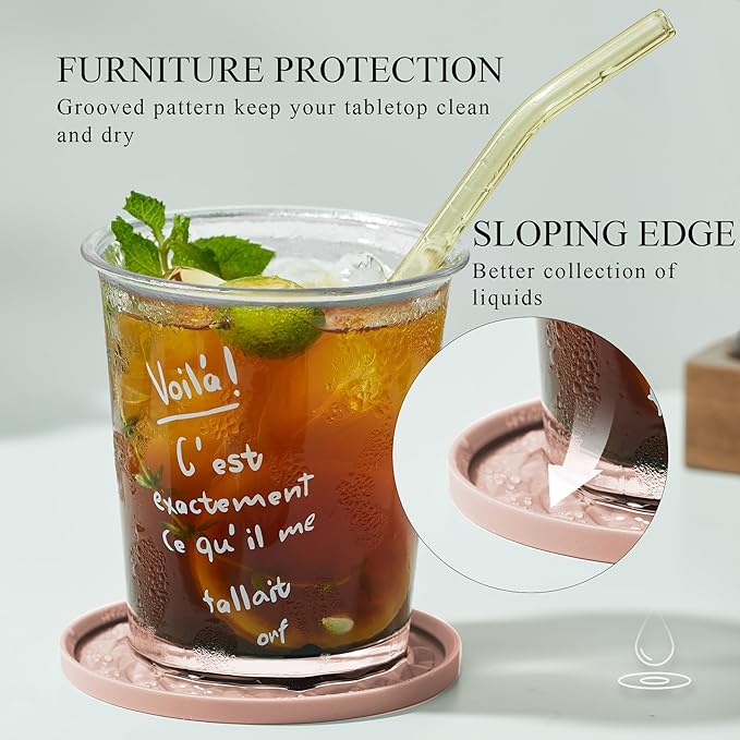 Silicone Coasters for Drinks[4 Pack]- Cup Mat for Tabletop Protection-Non-Slip, Non-Stick, Coffee Table Decor, Great Gift for Any Occasion, Pink