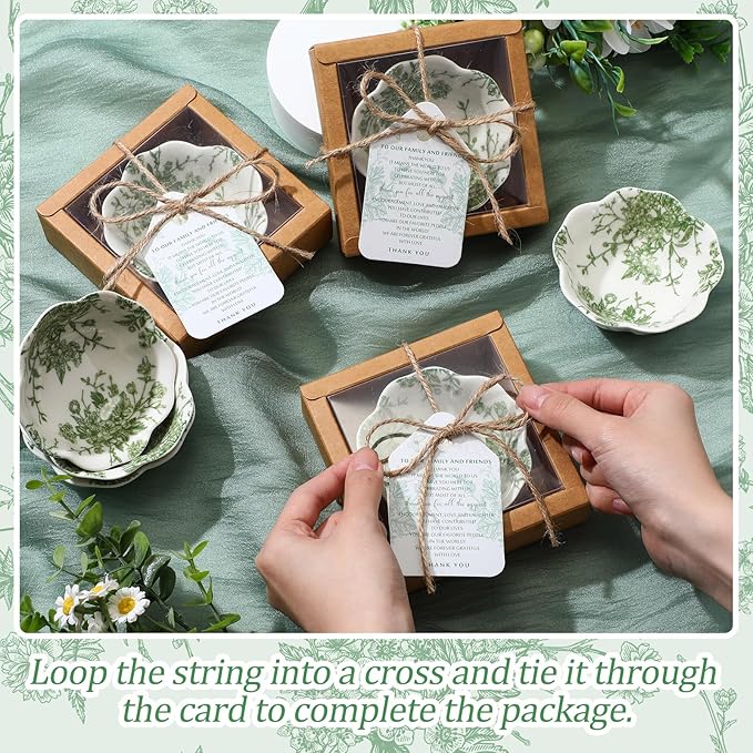 80 Pack Wedding Favors for Guests Small Ceramic Bowls Bulk Gifts Set 3.3 Inch Sage Green Verdure Design Mini Dipping Bowl Sauce Dish with Cards Box for Party Shower Favor Souvenir