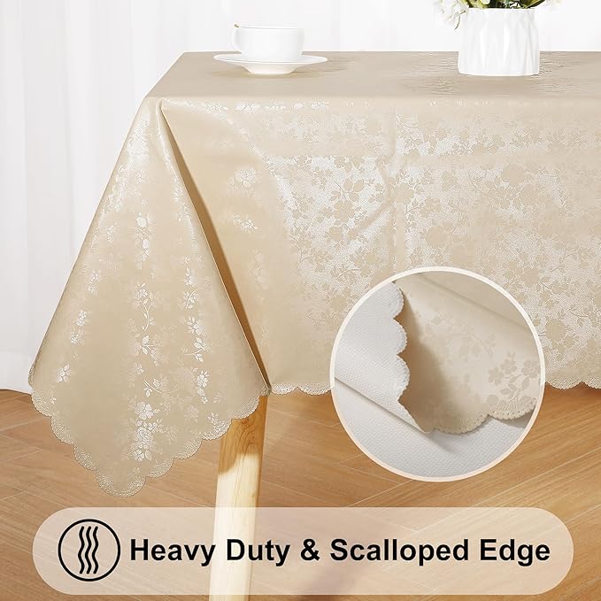 Smiry Square Table Cloth, Waterproof Heavy Duty Vinyl Tablecloths, Wipeable Washable Table Cover for Kitchen and Dining Room (Beige, 70" x 70")
