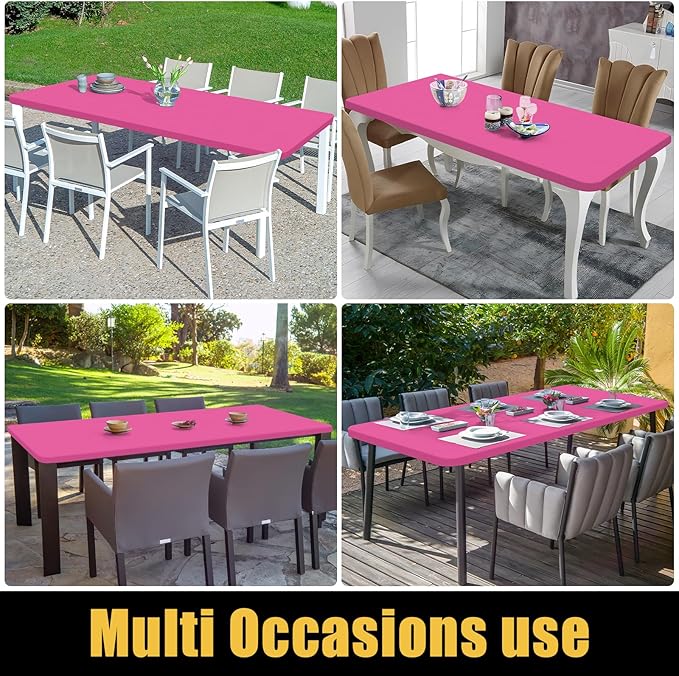 Smiry Rectangle Picnic Table Cloth, Waterproof Elastic Fitted Tablecloths for 8 Foot Tables, Washable Polyester Table Cover for Camping, Indoor and Outdoor (Rose Pink, 30"x96")