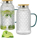 2 PACK Glass Pitcher with Bamboo Lid, 68 oz/2L Vintage Water Pitcher, Clear Borosilicate Glass Water Carafe for Cold Brew, Coffee, Lemonade, Iced Sun Tea,Beverage, Heat Resistant Water Glass Jug